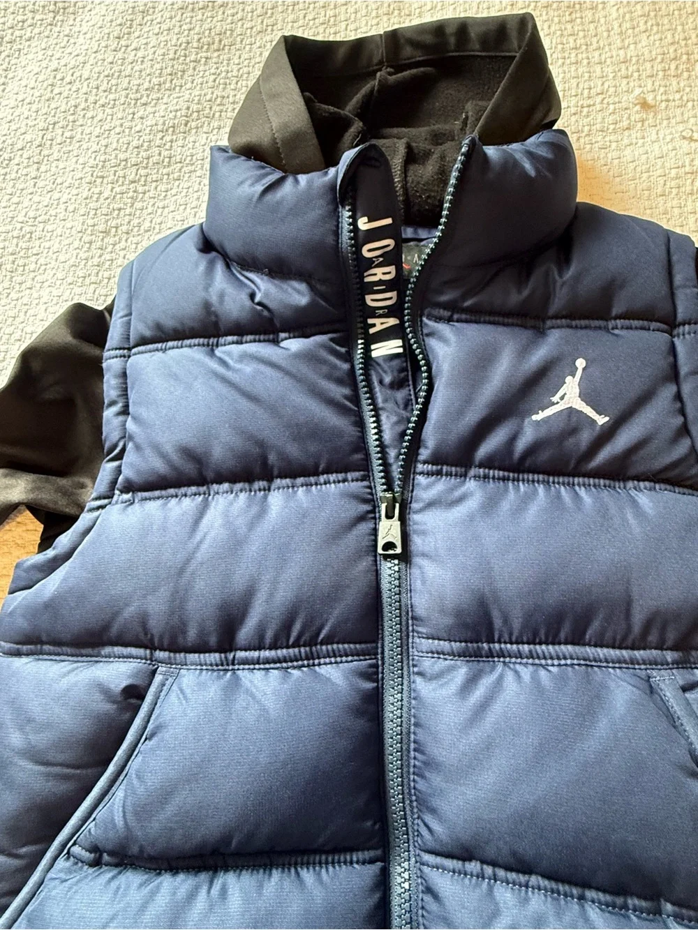 Jordan Boys' Navy & Black Puffer Vest with Sleeved Hoodie